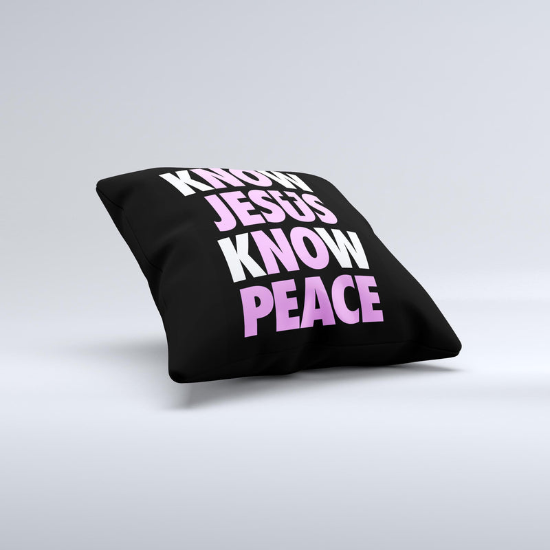 Know Jesus Know Peace - White and Light Pink Over Black  Ink-Fuzed Decorative Throw Pillow