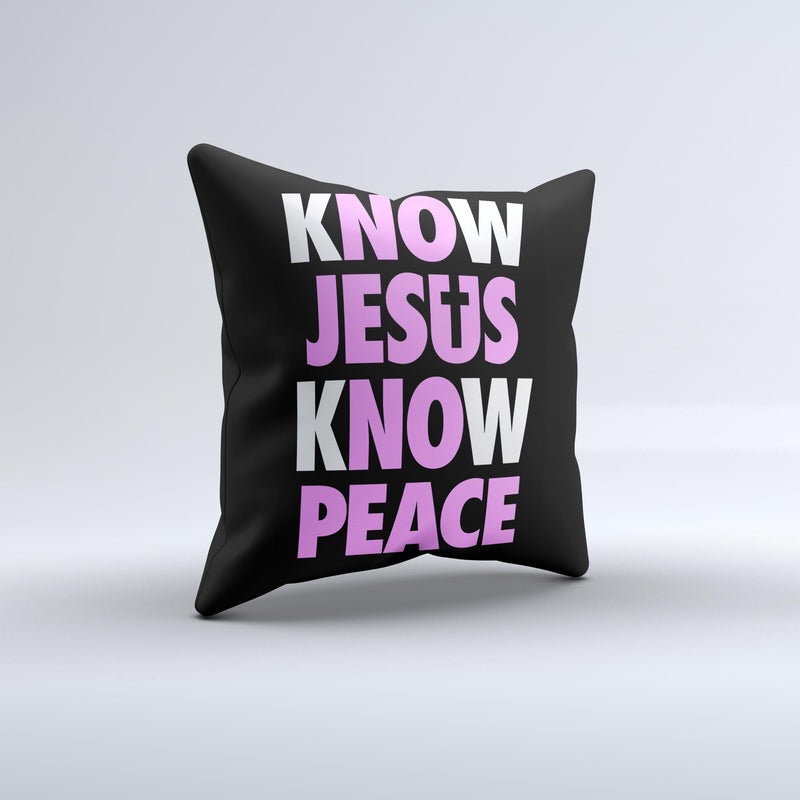 Know Jesus Know Peace - White and Light Pink Over Black  Ink-Fuzed Decorative Throw Pillow