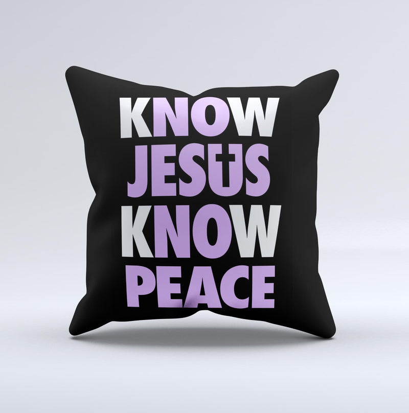Know Jesus Know Peace - White and Light Purple Over Black  Ink-Fuzed Decorative Throw Pillow
