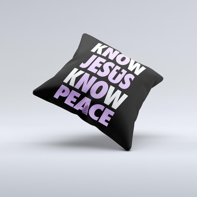 Know Jesus Know Peace - White and Light Purple Over Black  Ink-Fuzed Decorative Throw Pillow
