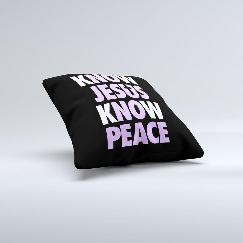 Know Jesus Know Peace - White and Light Purple Over Black  Ink-Fuzed Decorative Throw Pillow