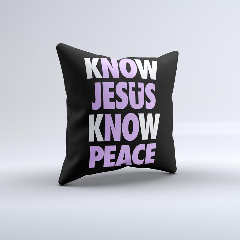 Know Jesus Know Peace - White and Light Purple Over Black  Ink-Fuzed Decorative Throw Pillow