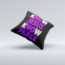 Know Jesus Know Peace - White and Purple Over Black  Ink-Fuzed Decorative Throw Pillow