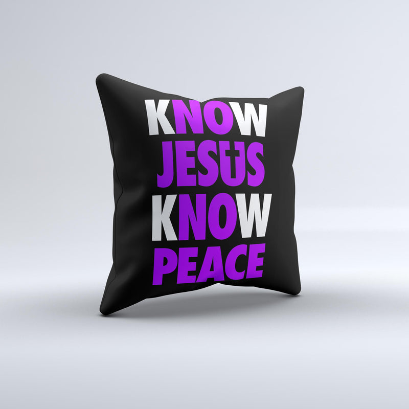 Know Jesus Know Peace - White and Purple Over Black  Ink-Fuzed Decorative Throw Pillow