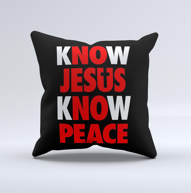 Know Jesus Know Peace - White and Red Over Black  Ink-Fuzed Decorative Throw Pillow