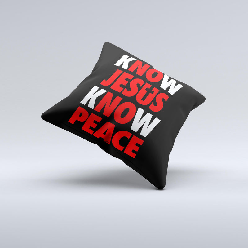Know Jesus Know Peace - White and Red Over Black  Ink-Fuzed Decorative Throw Pillow