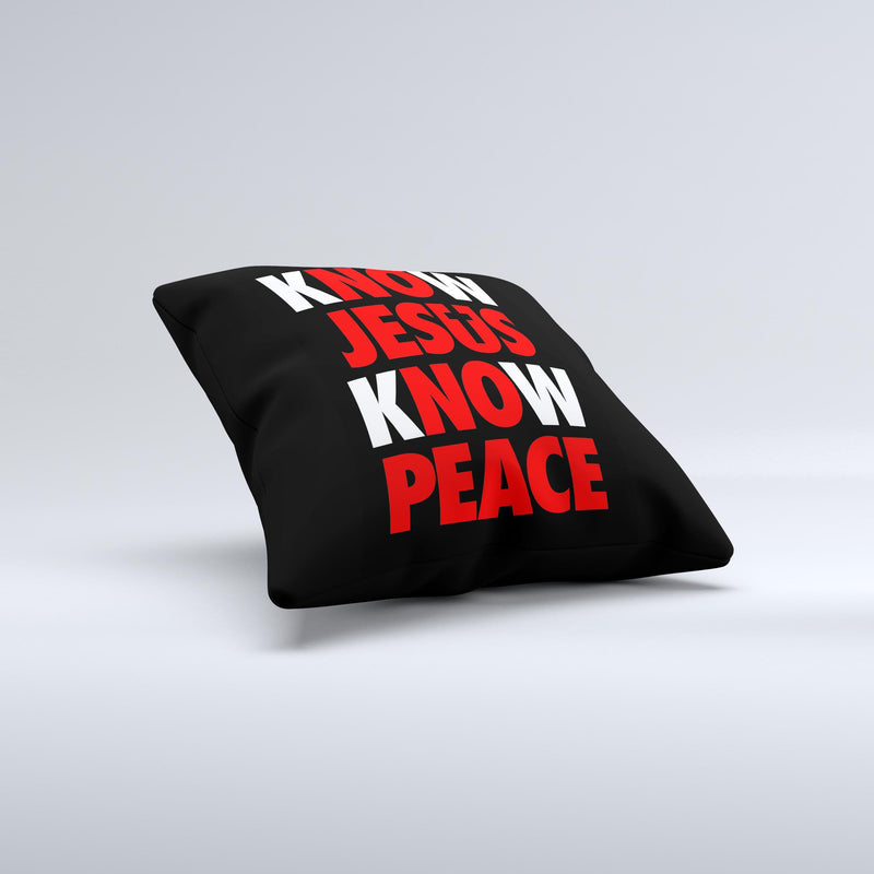 Know Jesus Know Peace - White and Red Over Black  Ink-Fuzed Decorative Throw Pillow