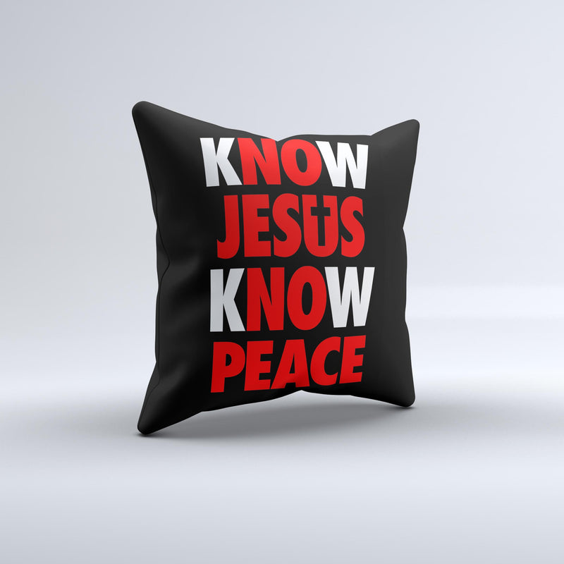 Know Jesus Know Peace - White and Red Over Black  Ink-Fuzed Decorative Throw Pillow