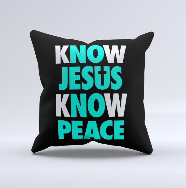 Know Jesus Know Peace - White and Trendy Green Over Black  Ink-Fuzed Decorative Throw Pillow