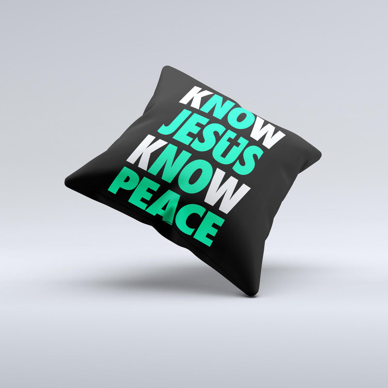 Know Jesus Know Peace - White and Trendy Green v2 Over Black  Ink-Fuzed Decorative Throw Pillow