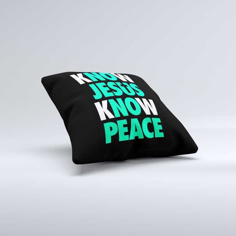 Know Jesus Know Peace - White and Trendy Green v2 Over Black  Ink-Fuzed Decorative Throw Pillow