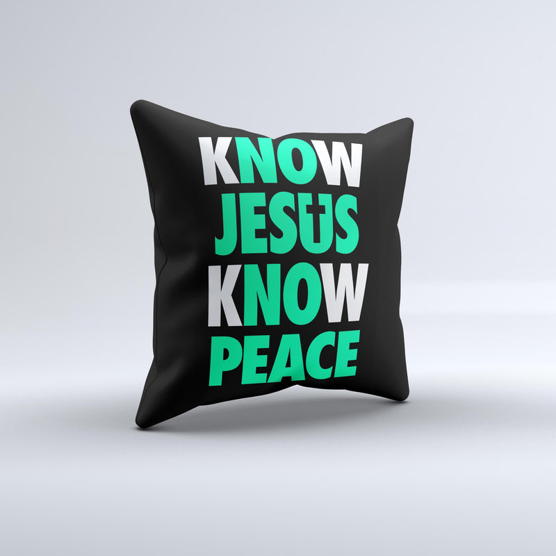 Know Jesus Know Peace - White and Trendy Green v2 Over Black  Ink-Fuzed Decorative Throw Pillow