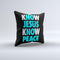 Know Jesus Know Peace - White and Turquoise Over Black  Ink-Fuzed Decorative Throw Pillow