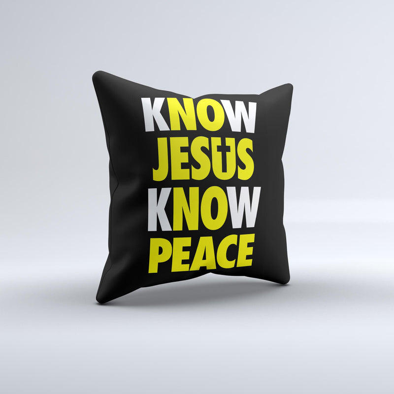 Know Jesus Know Peace - White and Yellow Over Black  Ink-Fuzed Decorative Throw Pillow