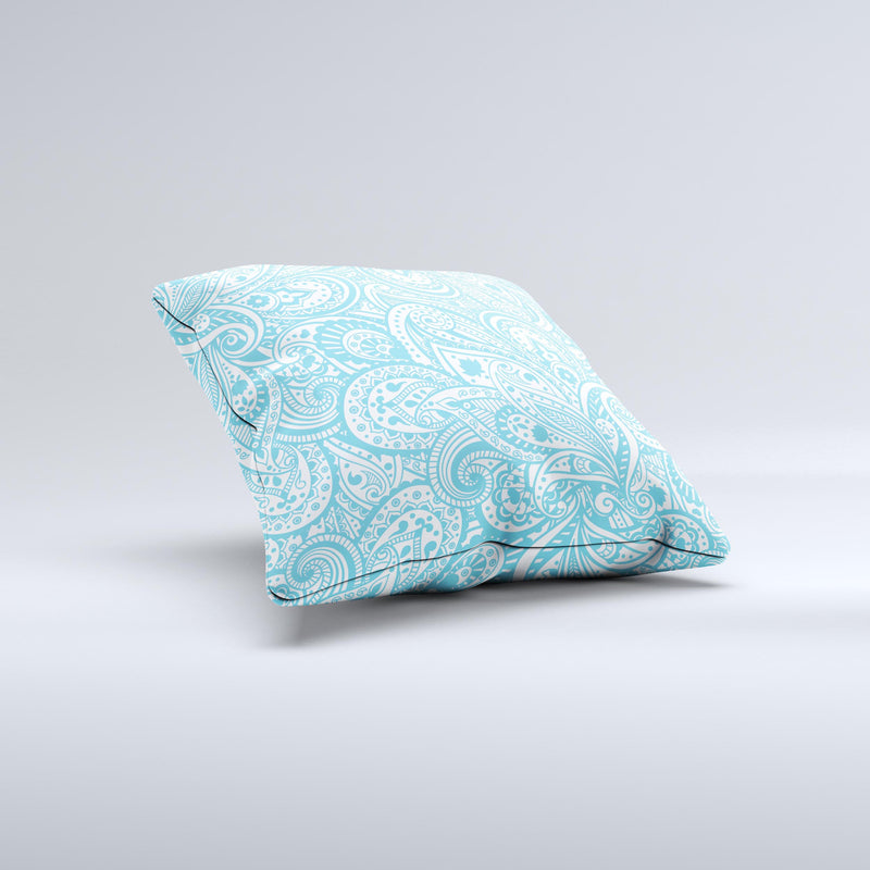 The Light Blue Paisley Floral ink-Fuzed Decorative Throw Pillow