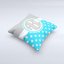 Light Blue Polka Dot & Gray Monogram  Ink-Fuzed Decorative Throw Pillow