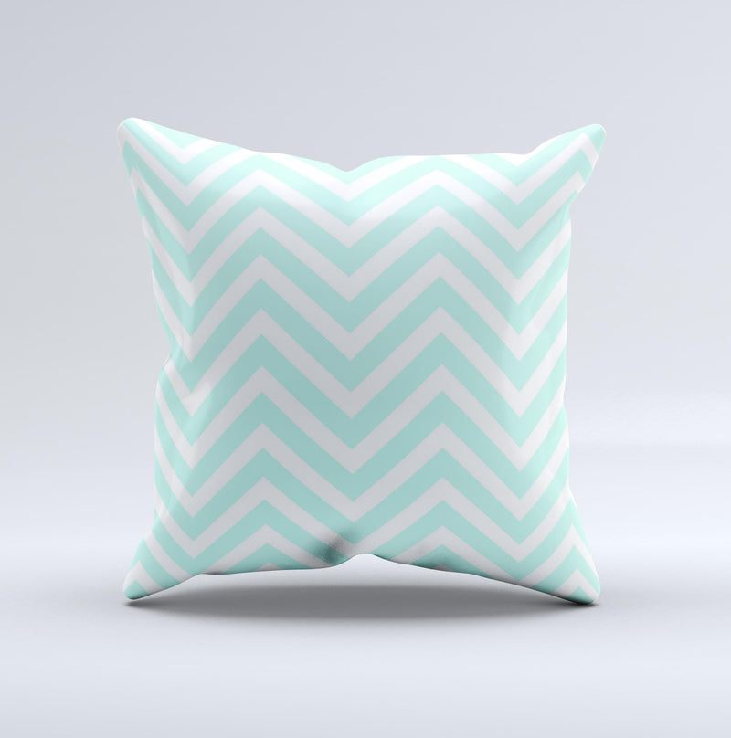 Light Teal & White Sharp Chevron  Ink-Fuzed Decorative Throw Pillow