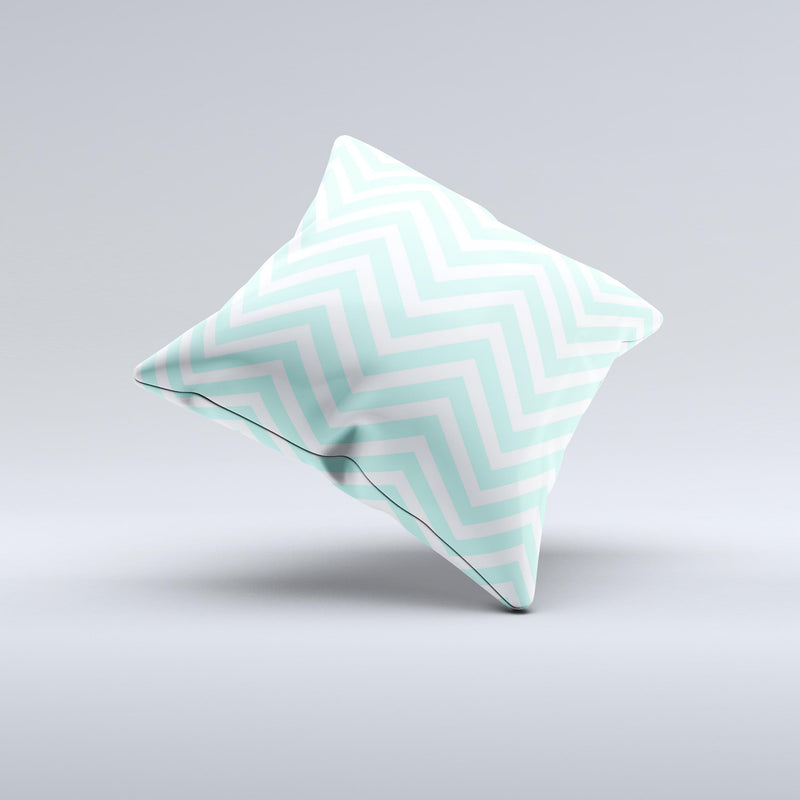 Light Teal & White Sharp Chevron  Ink-Fuzed Decorative Throw Pillow