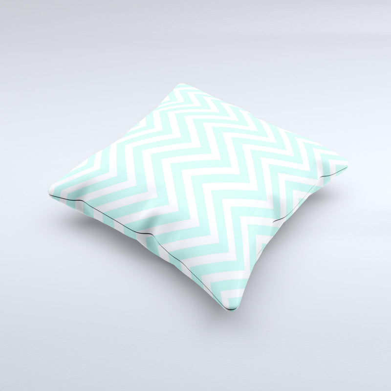 Light Teal & White Sharp Chevron  Ink-Fuzed Decorative Throw Pillow