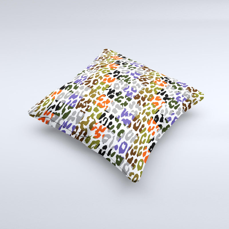 Multicolored Leopard Vector Print  Ink-Fuzed Decorative Throw Pillow