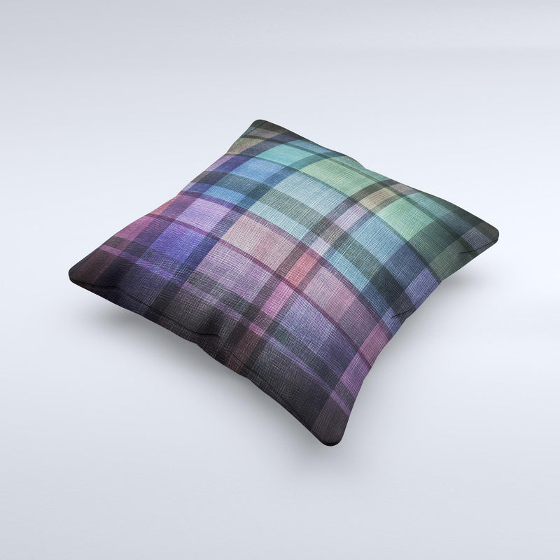 Multicolored Vintage Textile Plaid  Ink-Fuzed Decorative Throw Pillow