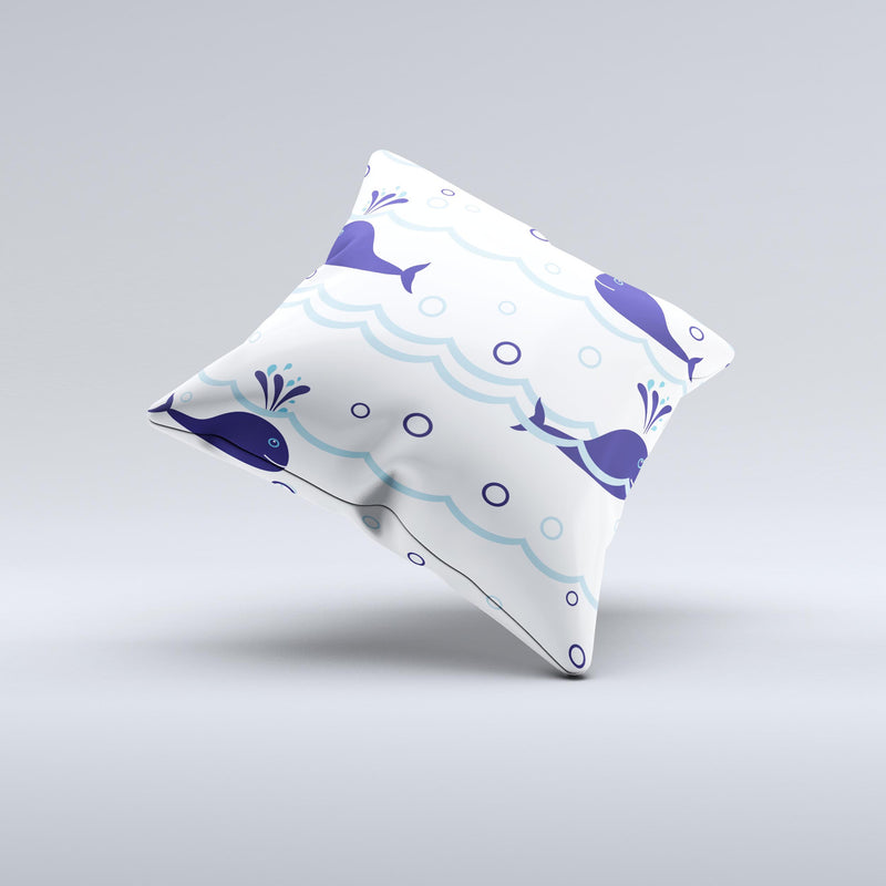 Navy Blue Smiley Whales  Ink-Fuzed Decorative Throw Pillow