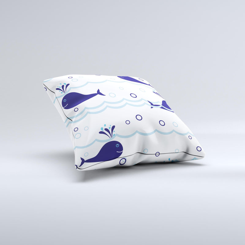 Navy Blue Smiley Whales  Ink-Fuzed Decorative Throw Pillow