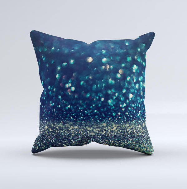 The Navy and Gold Unfocused Sparkles of Light ink-Fuzed Decorative Throw Pillow