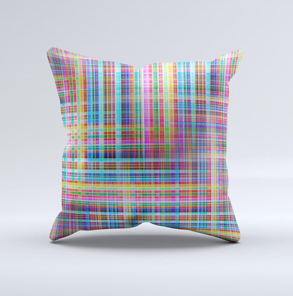 Neon Faded Rainbow Plaid  Ink-Fuzed Decorative Throw Pillow