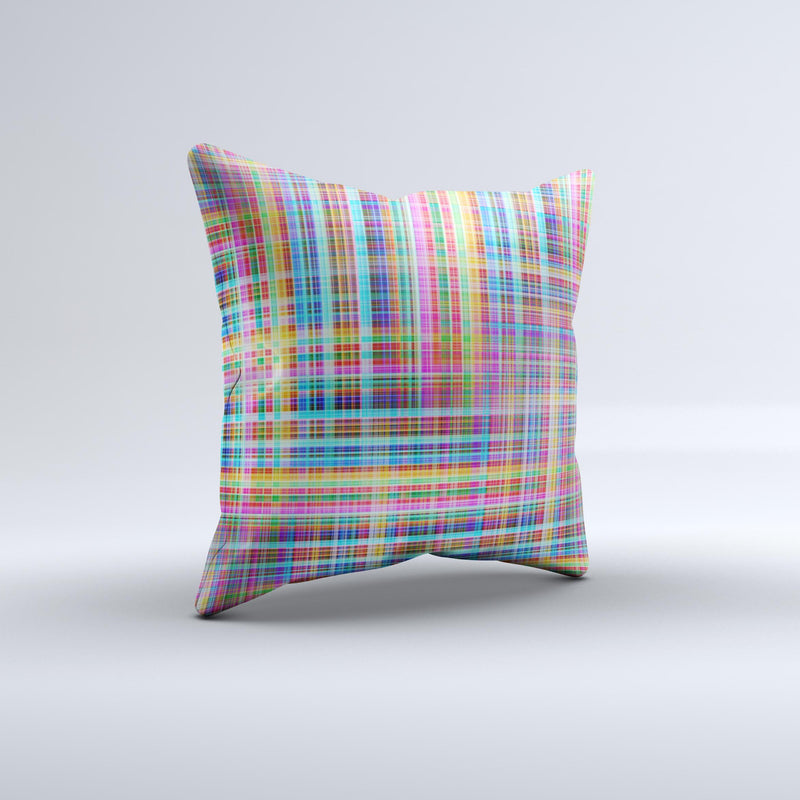 Neon Faded Rainbow Plaid  Ink-Fuzed Decorative Throw Pillow