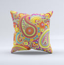 Neon Orange Paisley Pattern Ink-Fuzed Decorative Throw Pillow