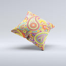 Neon Orange Paisley Pattern Ink-Fuzed Decorative Throw Pillow