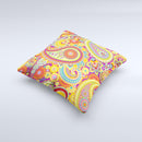 Neon Orange Paisley Pattern Ink-Fuzed Decorative Throw Pillow