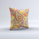 Neon Orange Paisley Pattern Ink-Fuzed Decorative Throw Pillow