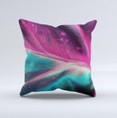 Neon Pink & Green Leaf Ink-Fuzed Decorative Throw Pillow