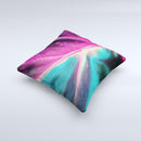 Neon Pink & Green Leaf Ink-Fuzed Decorative Throw Pillow