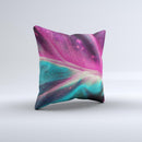 Neon Pink & Green Leaf Ink-Fuzed Decorative Throw Pillow