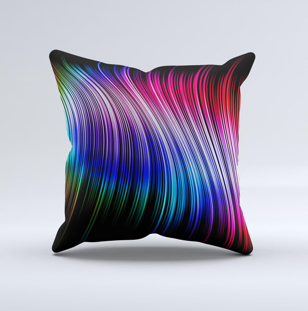 Neon Rainbow Wavy Strips  Ink-Fuzed Decorative Throw Pillow