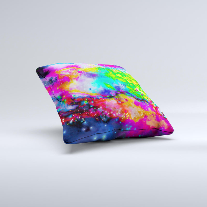 Neon Splatter Universe  Ink-Fuzed Decorative Throw Pillow