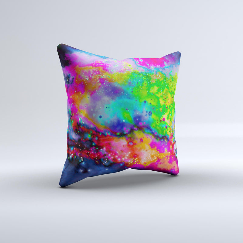 Neon Splatter Universe  Ink-Fuzed Decorative Throw Pillow