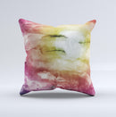 Pink-Yellow-Blue Grunge Painted Surface  Ink-Fuzed Decorative Throw Pillow
