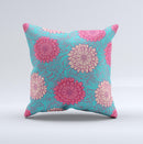 Pink & Blue Floral Illustration  Ink-Fuzed Decorative Throw Pillow