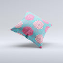 Pink & Blue Floral Illustration  Ink-Fuzed Decorative Throw Pillow