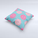 Pink & Blue Floral Illustration  Ink-Fuzed Decorative Throw Pillow