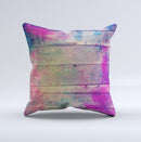 Pink & Blue Grunge Wood Planks Ink-Fuzed Decorative Throw Pillow