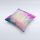 Pink & Blue Grunge Wood Planks Ink-Fuzed Decorative Throw Pillow