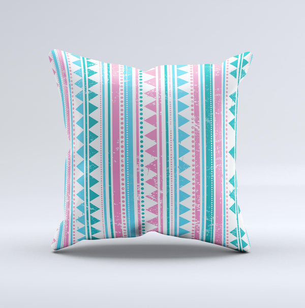 The Pink Green Teal Vertical Pattern ink-Fuzed Decorative Throw Pillow