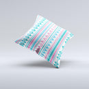 The Pink Green Teal Vertical Pattern ink-Fuzed Decorative Throw Pillow