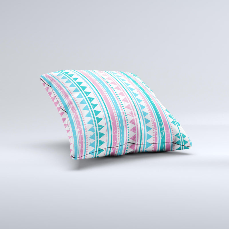 The Pink Green Teal Vertical Pattern ink-Fuzed Decorative Throw Pillow