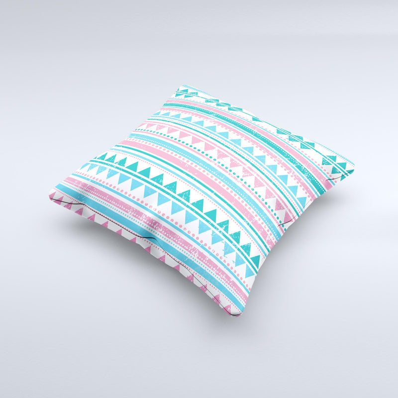 The Pink Green Teal Vertical Pattern ink-Fuzed Decorative Throw Pillow